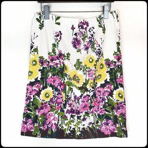 BASS Heritage Collection Pencil Skirt Yellow Pink & Purple White Floral Size: 10